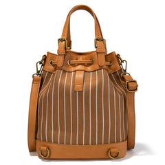 LEE Striped Denim Canvas Drawstring Bucket Bag Convertible Backpack
