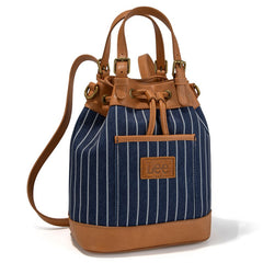 LEE Striped Denim Canvas Drawstring Bucket Bag Convertible Backpack