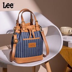 LEE Striped Denim Canvas Drawstring Bucket Bag Convertible Backpack