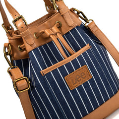 LEE Striped Denim Canvas Drawstring Bucket Bag Convertible Backpack