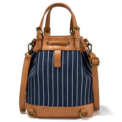 LEE Striped Denim Canvas Drawstring Bucket Bag Convertible Backpack