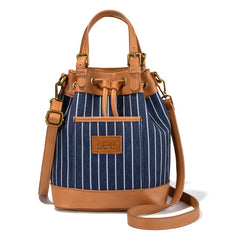 LEE Striped Denim Canvas Drawstring Bucket Bag Convertible Backpack