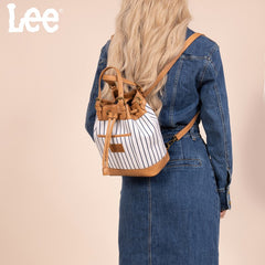 LEE Striped Denim Canvas Drawstring Bucket Bag Convertible Backpack