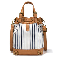 LEE Striped Denim Canvas Drawstring Bucket Bag Convertible Backpack