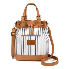 LEE Striped Denim Canvas Drawstring Bucket Bag Convertible Backpack