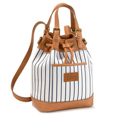 LEE Striped Denim Canvas Drawstring Bucket Bag Convertible Backpack