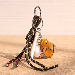 Mini Baseball Keychain with Wooden Bat