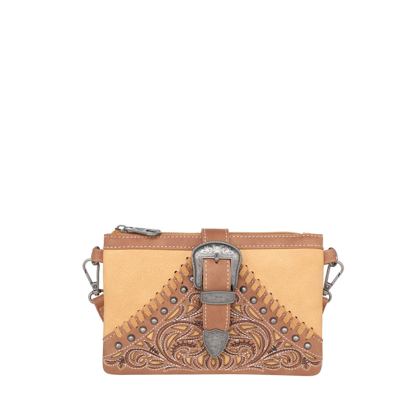 Montana West Floral Embroidered Buckle Collection Clutch/Crossbody