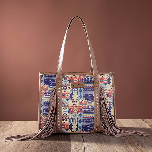 Montana West Aztec Double Sided Print Fringe Tote