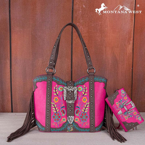 Montana West Floral Embroidery Buckle Concealed Carry Tote