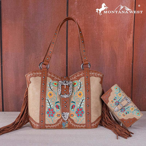 Montana West Floral Embroidery Buckle Concealed Carry Tote