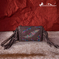 Montana West Embroidered Feather Collection Clutch/Crossbody