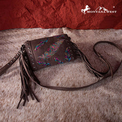 Montana West Embroidered Feather Collection Clutch/Crossbody