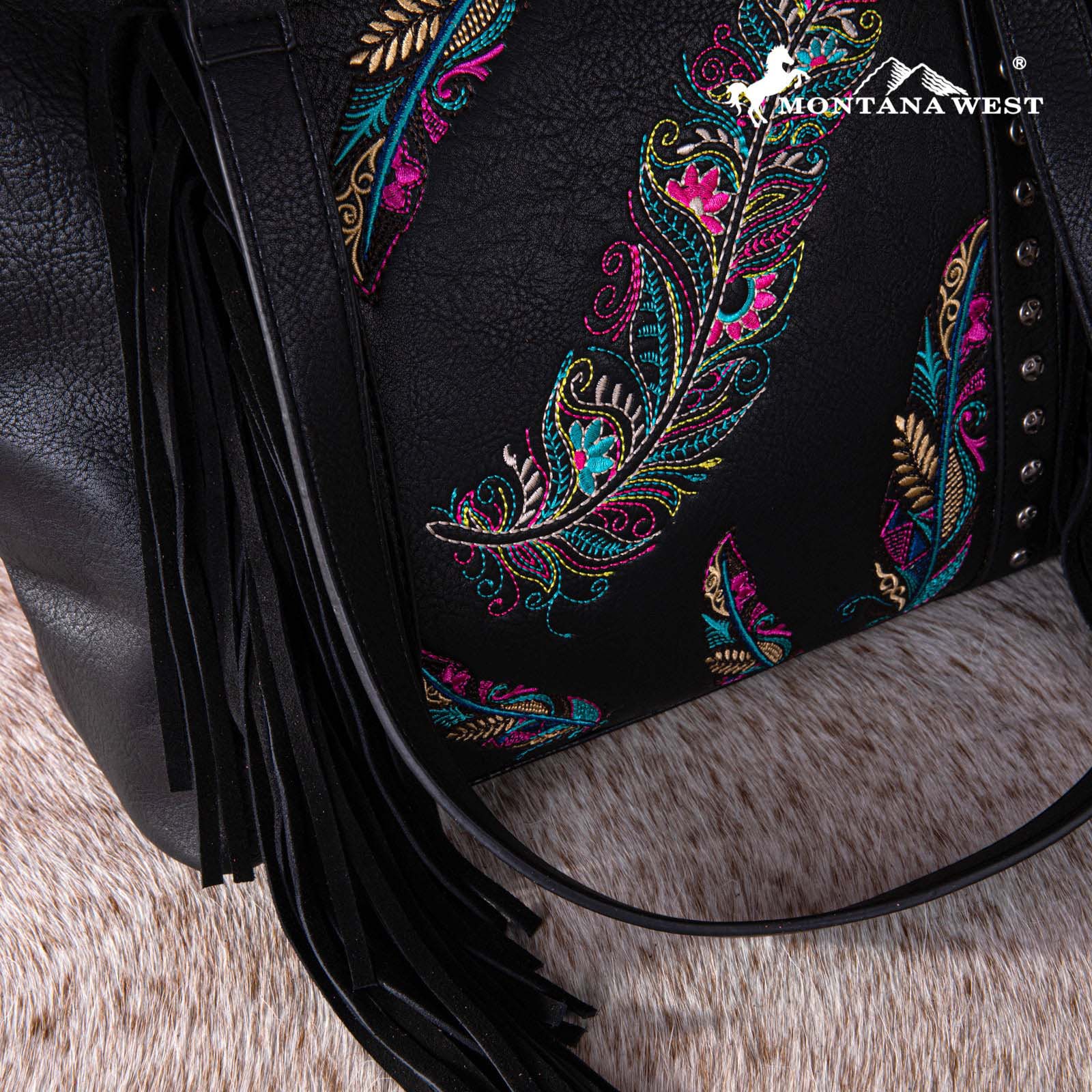 Montana West Embroidered Feather Collection Concealed Carry Tote