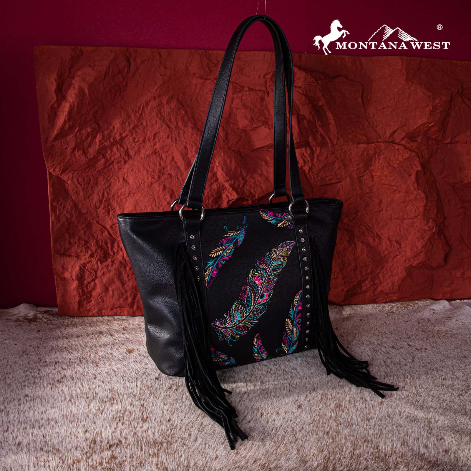 Montana West Embroidered Feather Collection Concealed Carry Tote