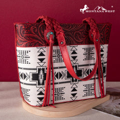 2024 New Montana West Braided Strap Aztec Collection Tote Bag
