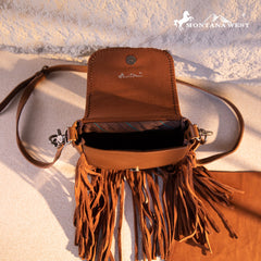 Montana West Genuine Leather Tooled Fringe Crossbody