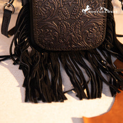 Montana West Genuine Leather Tooled Fringe Crossbody