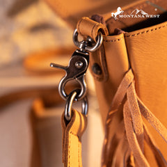 Montana West Genuine Leather Tooled Fringe Crossbody