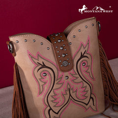 Montana West Embroidered Fringe Collection Boot Purse Crossbody