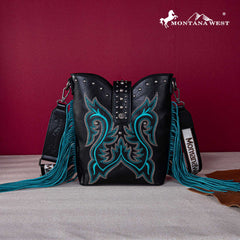 Montana West Embroidered Fringe Collection Boot Purse Crossbody