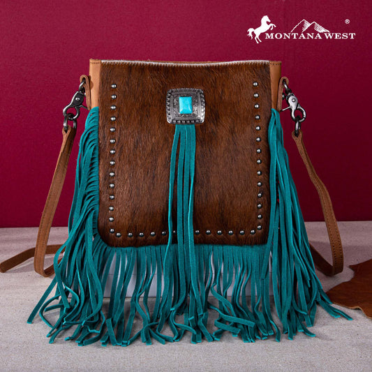Montana West Genuine Leather Hair-On Cowhide Fringe Bohemian Crossbody