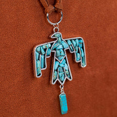 Wrangler Jewelry Sets Thunderbird Pendant Leather Necklace Earrings Set