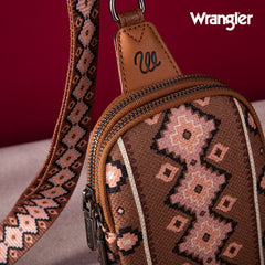 2024 New Wrangler Southwestern Print Canvas Crossbody/Sling/Chest Bag-Dark Brown