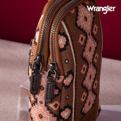 2024 New Wrangler Southwestern Print Canvas Crossbody/Sling/Chest Bag-Dark Brown