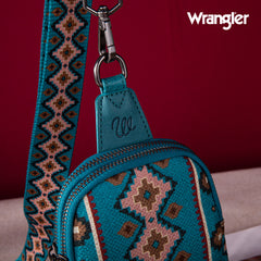2024 New Wrangler Southwestern Print Canvas Crossbody/Sling/Chest Bag-Dark Turquoise