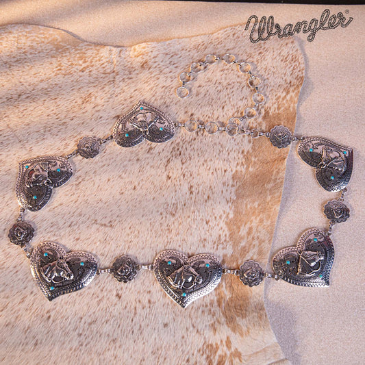 Wrangler Heart Shape Stone Concho Chain Belt