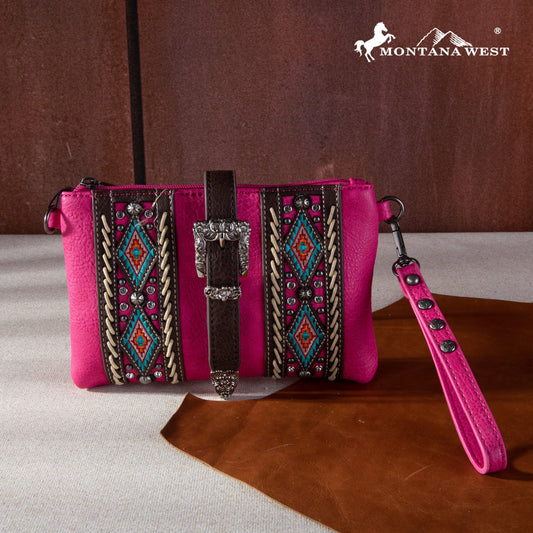 MW1254-181 Montana West Buckle Aztec Collection Clutch/Crossbody