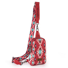 2024 New Wrangler Southwestern Print Canvas Crossbody/Sling/Chest Bag-Red