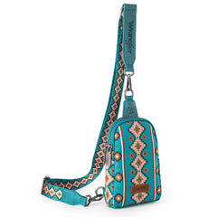 2024 New Wrangler Southwestern Print Canvas Crossbody/Sling/Chest Bag-Dark Turquoise