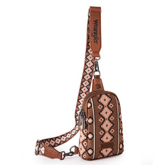 2024 New Wrangler Southwestern Print Canvas Crossbody/Sling/Chest Bag-Dark Brown