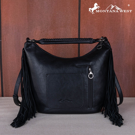MWF1007G-9360 Montana West Fringe Collection Concealed Carry Hobo/Crossbody -Black