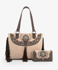 Montana West Cut-out Fringe Tote Bag Set Khaki