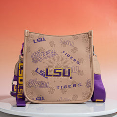 Louisiana State University Fighting Tigers Crossbody Purse With Wristlet Keychain