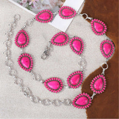 Rustic Couture Oval Stone Concho Link Chain Belt