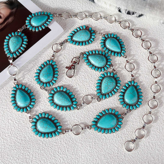 Rustic Couture Oval Stone Concho Link Chain Belt