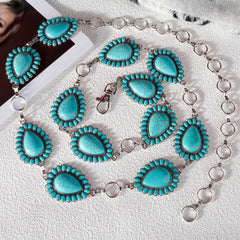 Rustic Couture Oval Stone Concho Link Chain Belt