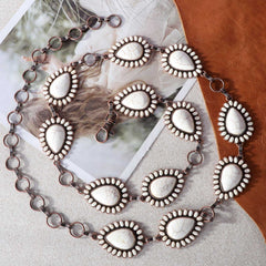Rustic Couture Oval Stone Concho Link Chain Belt