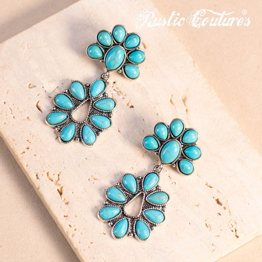 Rustic Couture's® Bohemian Natural Stone Floral Drop Earrings