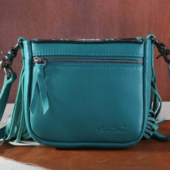 Montana West Genuine Leather Tooled Collection Fringe Crossbody