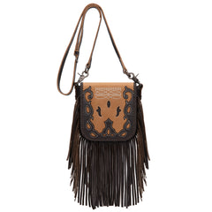 Montana West Genuine Leather Tooled Collection Fringe Crossbody