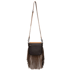 Montana West Genuine Leather Tooled Collection Fringe Crossbody