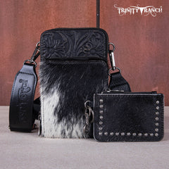 Trinity Ranch Genuine Hair-On Cowhide /Tooled Collection Phone Purse with Coin Pouch