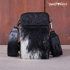 Trinity Ranch Genuine Hair-On Cowhide /Tooled Collection Phone Purse with Coin Pouch