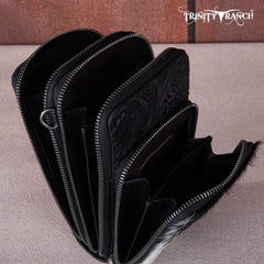 Trinity Ranch Genuine Hair-On Cowhide /Tooled Collection Phone Purse with Coin Pouch