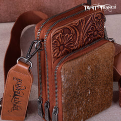 Trinity Ranch Genuine Hair-On Cowhide /Tooled Collection Phone Purse with Coin Pouch